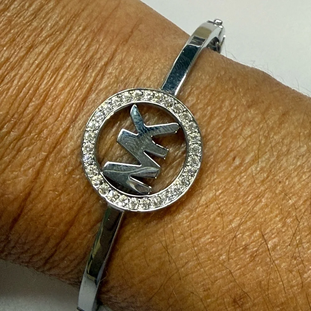 Michael Kors Silver Crystal MK Logo Bangle Bracelet